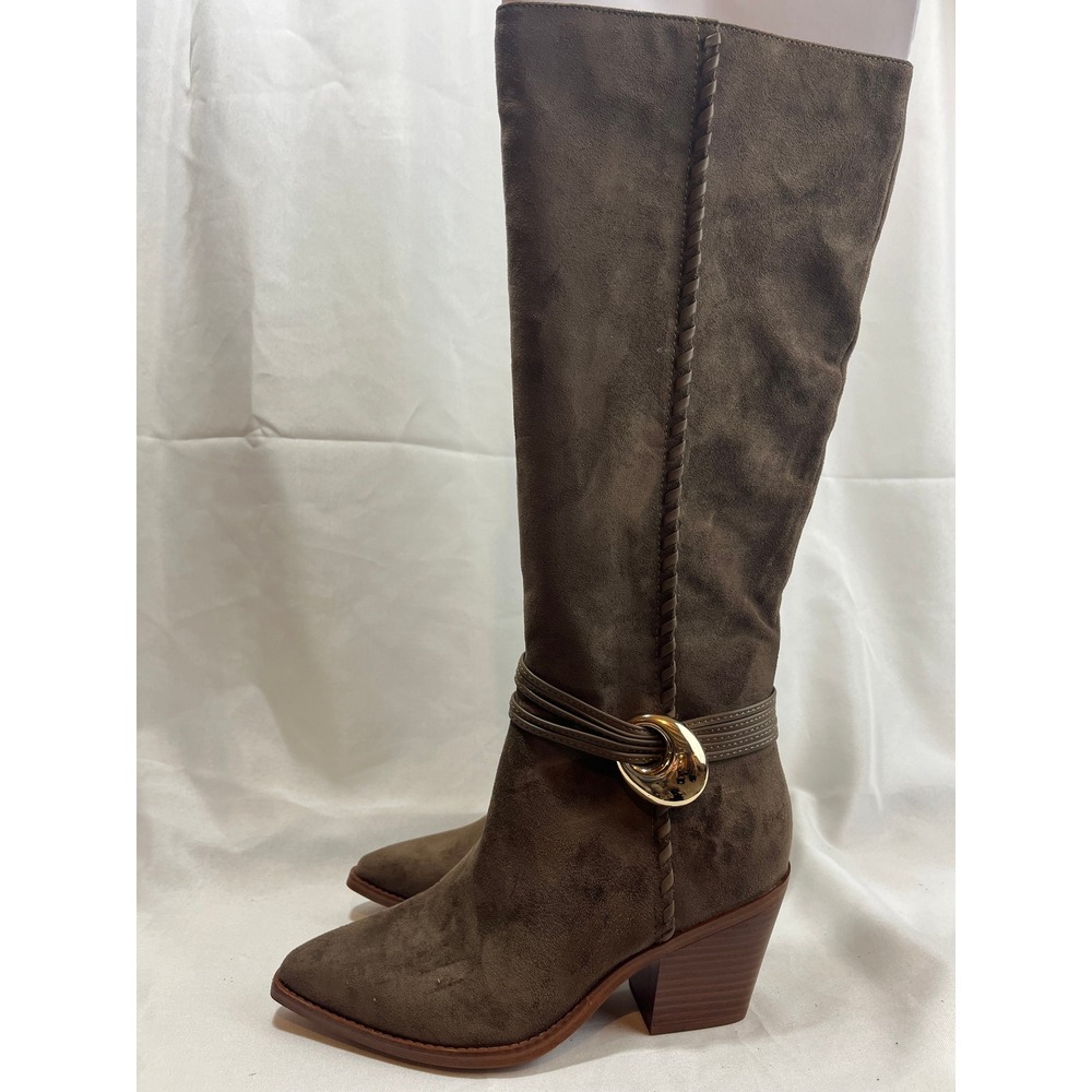 Universal Thread Womens Olive Brown Faux Suede Tall Point Toe Block Heel Boots 7